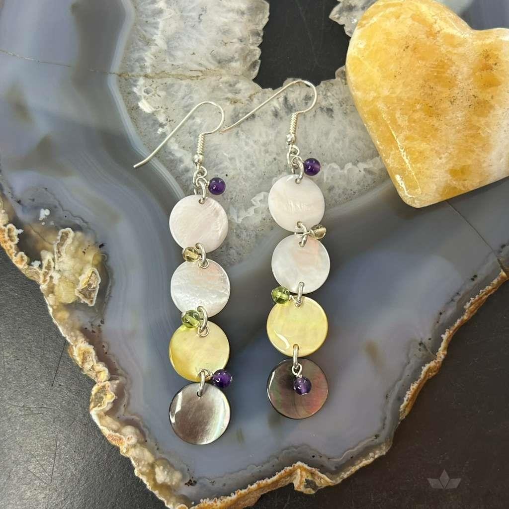 Carolyn Pollack Sterling Silver Multi MOP Color & Bead Dangle Earrings For Women