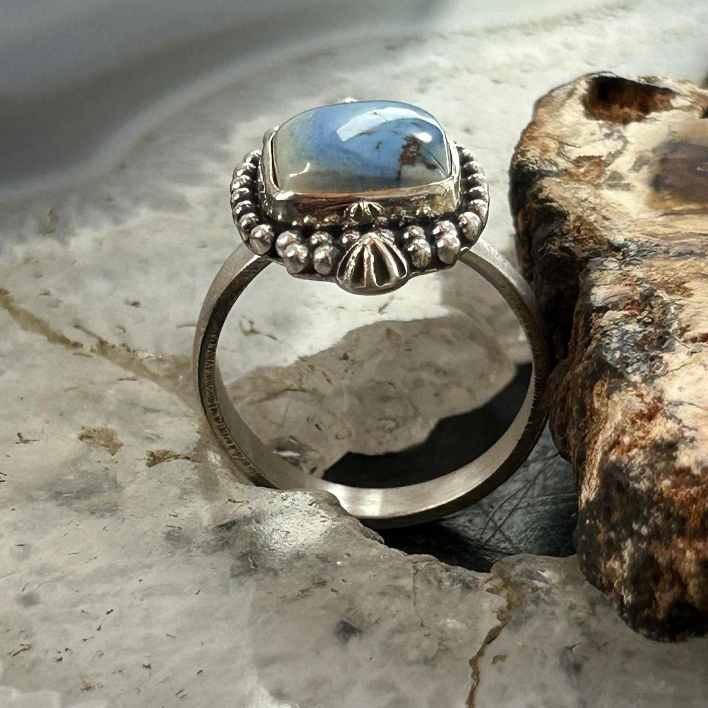 Southwestern Style Sterling Silver Square Golden Hill Turquoise Adjustable Ring For Women