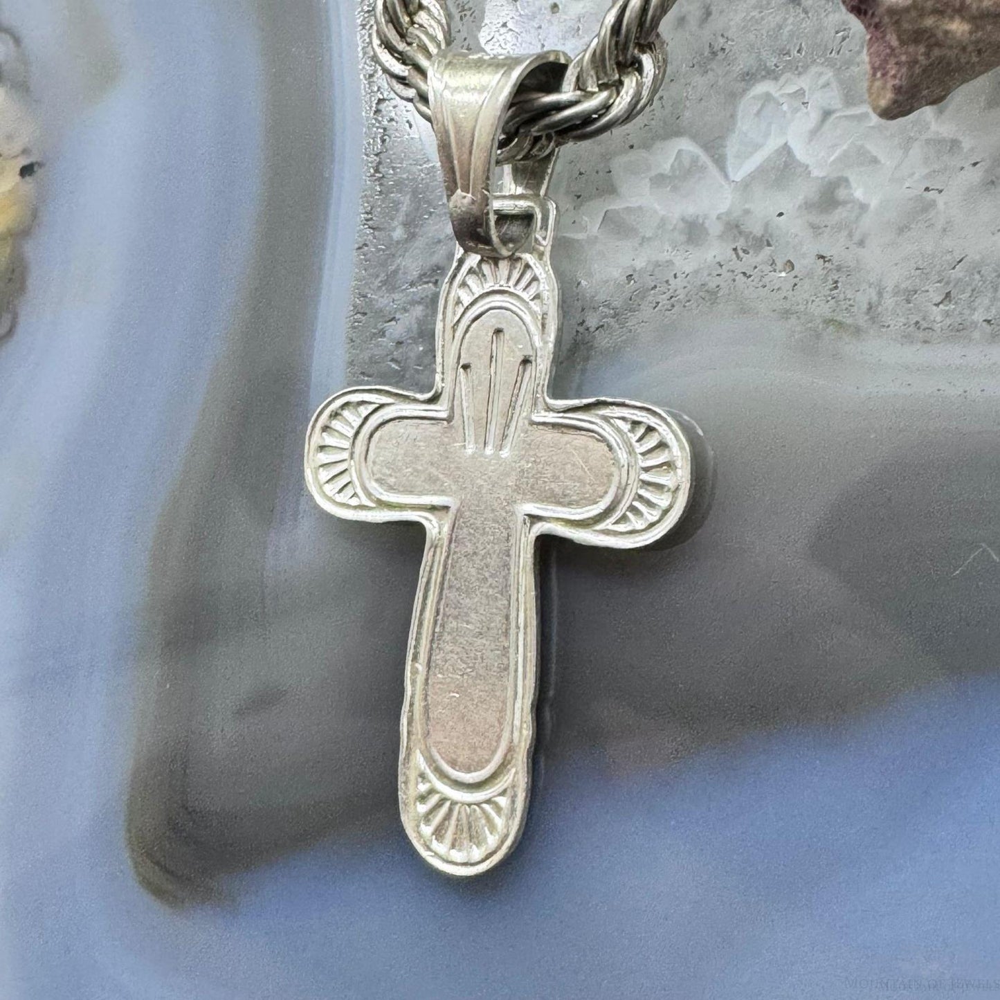 Vintage Sterling Silver Unisex Cross Pendant With 23" Rope Chain Necklace