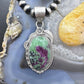 Sterling Silver Southwestern Style Elongated Oval Ruby Zoisite Decorated Pendant For Women
