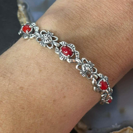 Carolyn Pollack Sterling 7 Oval Red Jasper Decorated Link Bracelet For Women