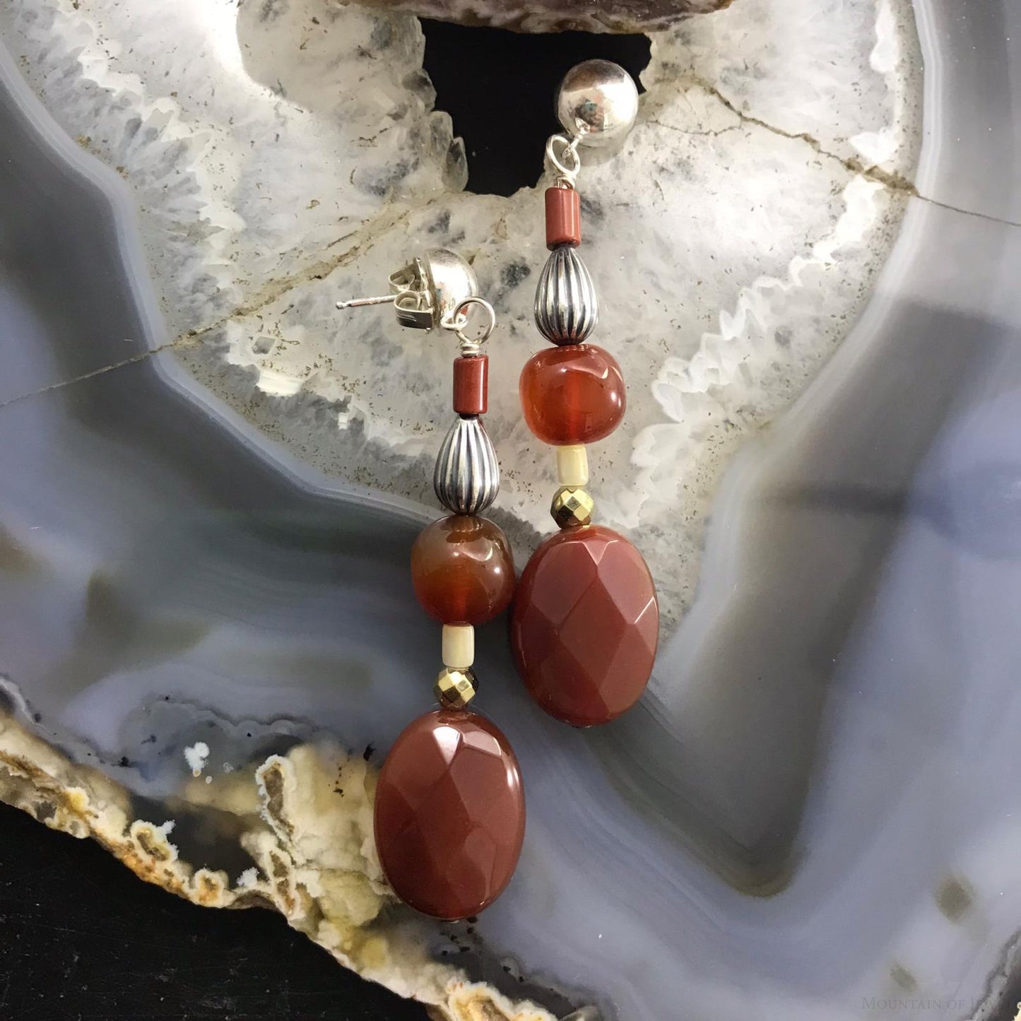 Carolyn Pollack Sterling Silver Pipestone & Carnelian Bead Dangle Earrings For Women