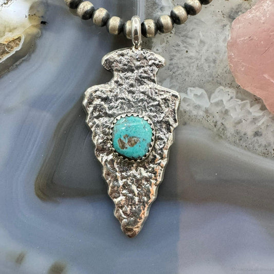 Gary Custer Navajo Native American Sterling Silver Tufa Cast Turquoise Arrowhead Unisex Pendant