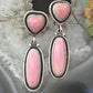 Native American Sterling Silver Pink Conch Heart & Oval Dangle Earrings For Women