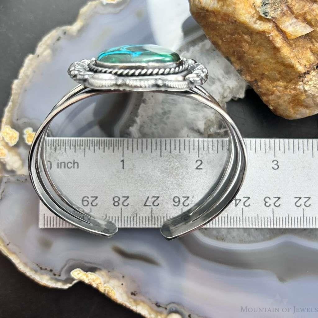 Sterling Silver Southwestern Style Large Teardrop Azurite Malachite Bracelet For Women