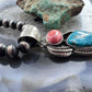 Native American Sterling Silver Oval Orange Spiny Oyster W/Triangular Turquoise Pendant For Women