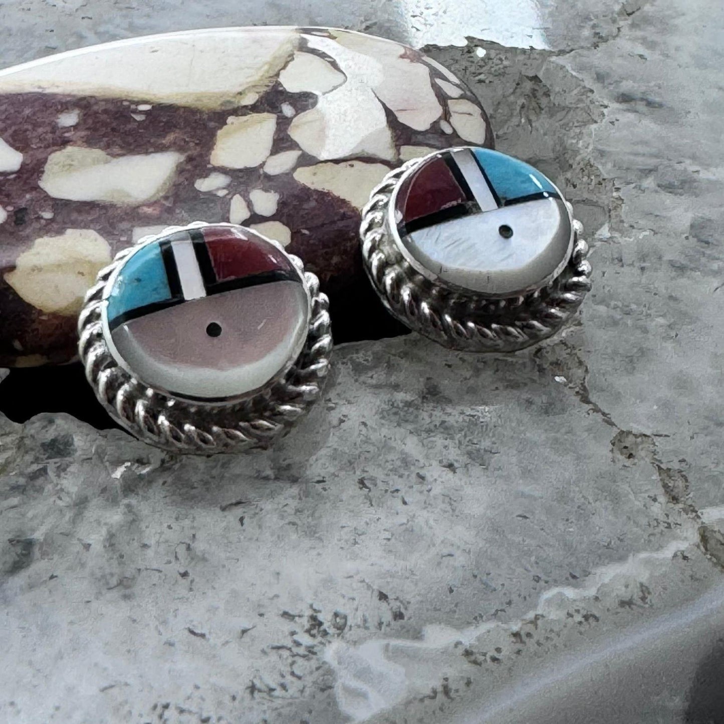 Ola Eriacho Sterling Silver Multistone Inlay Sunface Stud Earrings For Women #1