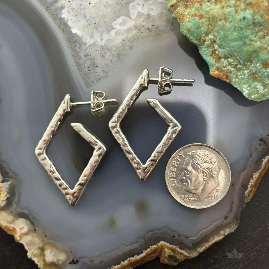 Carolyn Pollack Sterling Silver Diamond Shape Hammered Hoop Earrings For Women