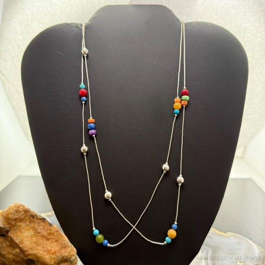 Carolyn Pollack Sterling Silver Liquid Silver & Beads 38" Necklace For Women