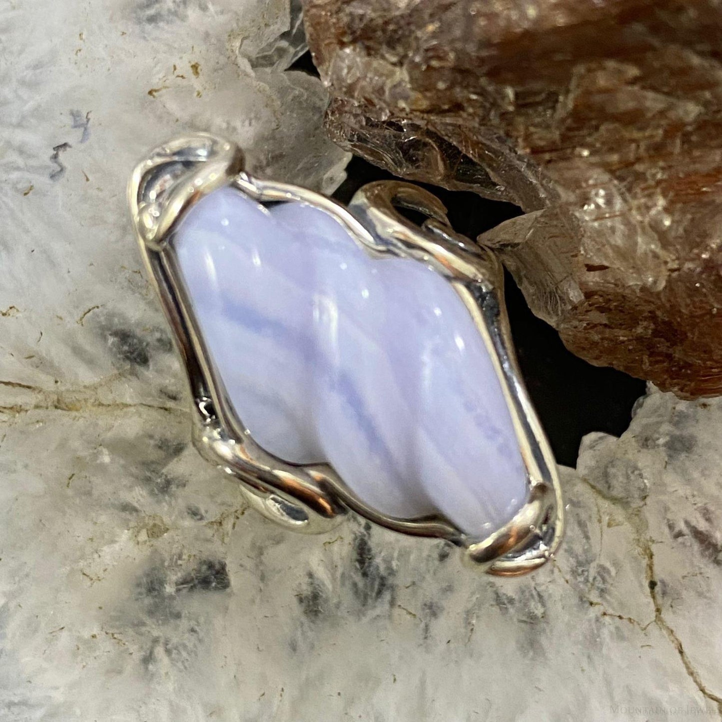 Carolyn Pollack Southwestern Style Sterling Silver Spiral Blue Lace Agate Decorated Ring For Women, Variety of Sizes