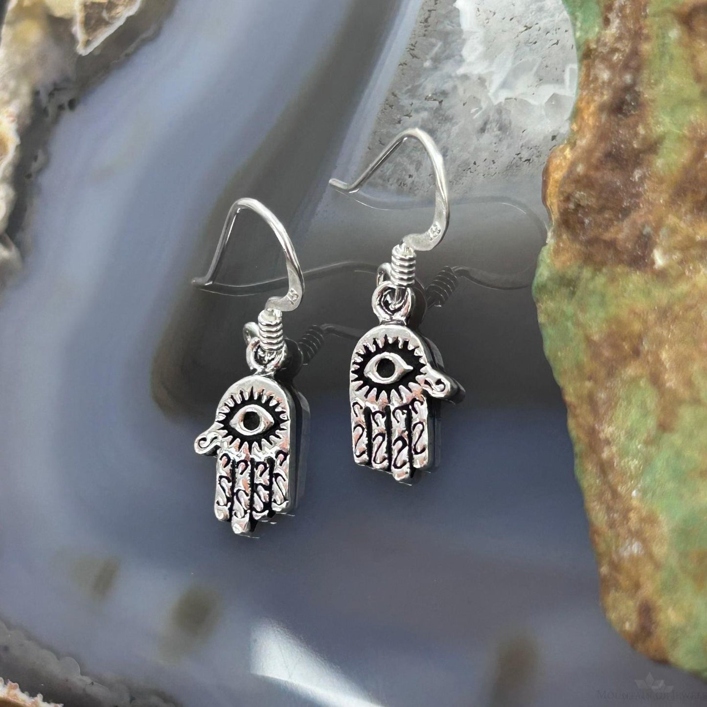 Sterling Silver Hamsa with Evil Eye Fashion Dangle Earrings For Women