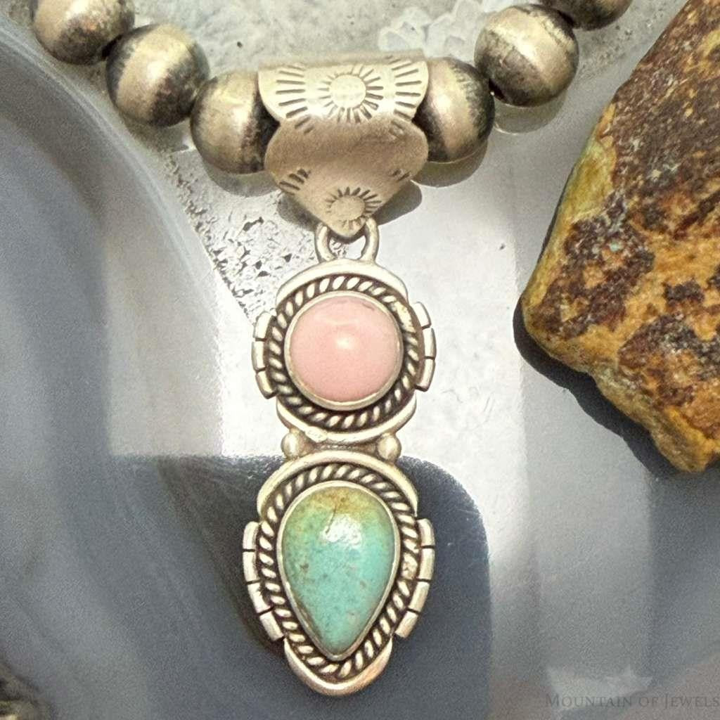 Sterling Silver Southwestern Style Pink Conch & Turquoise Pendant For Women #4