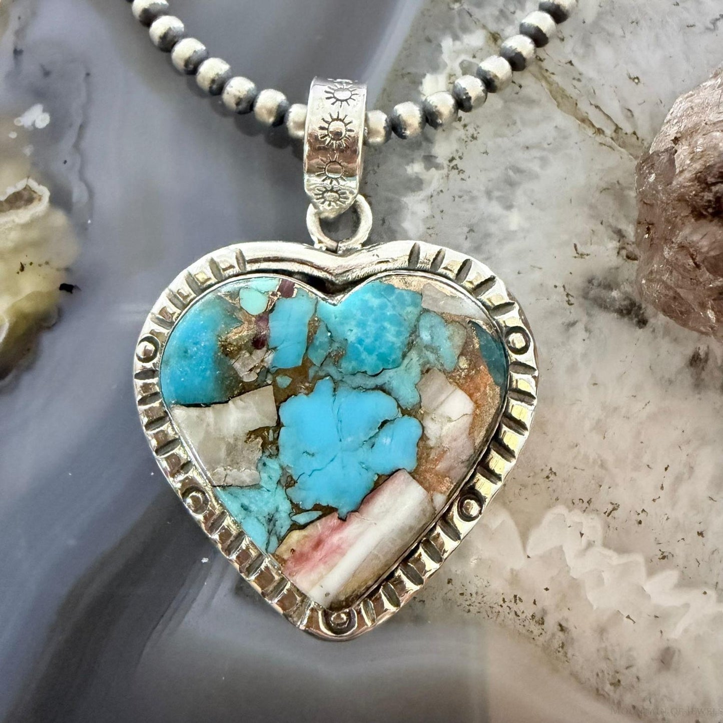 Sterling Silver Southwestern Style Mohave Turquoise Dahlia Heart Pendant For Women