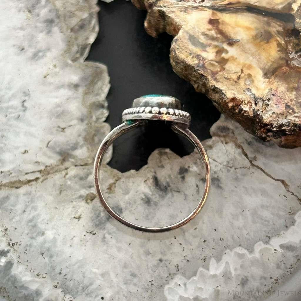 Vintage Native American Silver Oval Turquoise Split Shank Ring Size 8.5 For Women