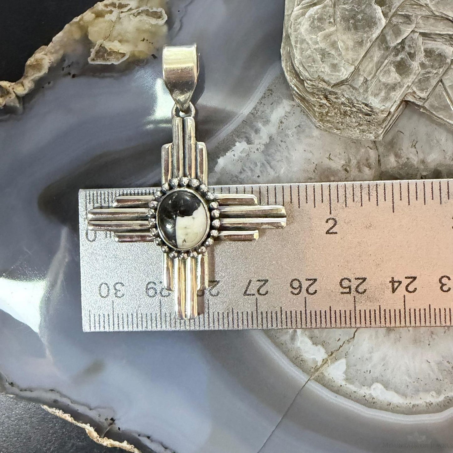 Sterling Silver Southwestern Style Oval White Buffalo Unisex Zia Pendant