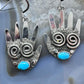 Alex Sanchez Sterling Silver Ancestors Hand Petroglyph With Turquoise Dangle Earrings For Women