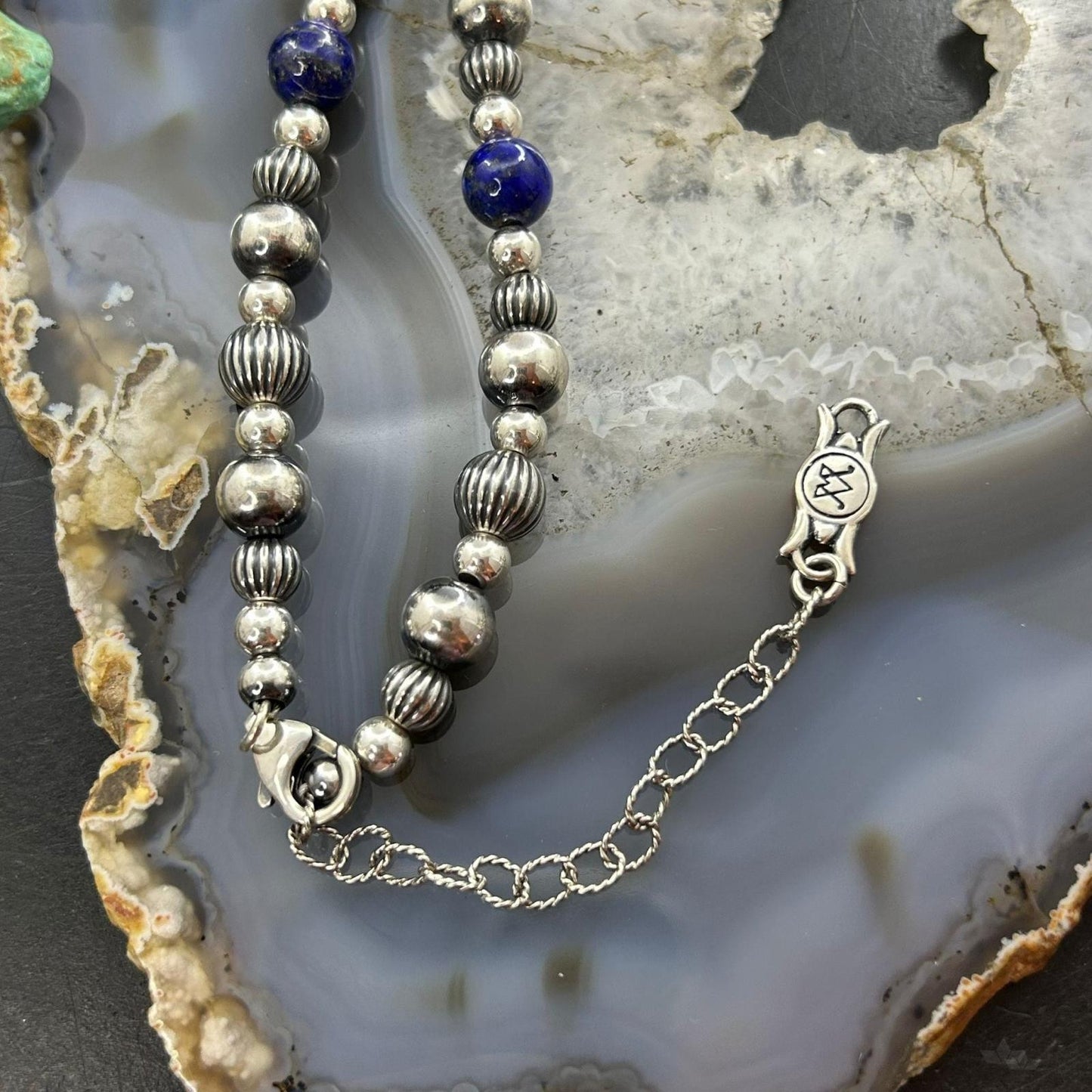 Carolyn Pollack Sterling Silver Decorated 4mm-8mm with Lapis Beads Necklace For Women