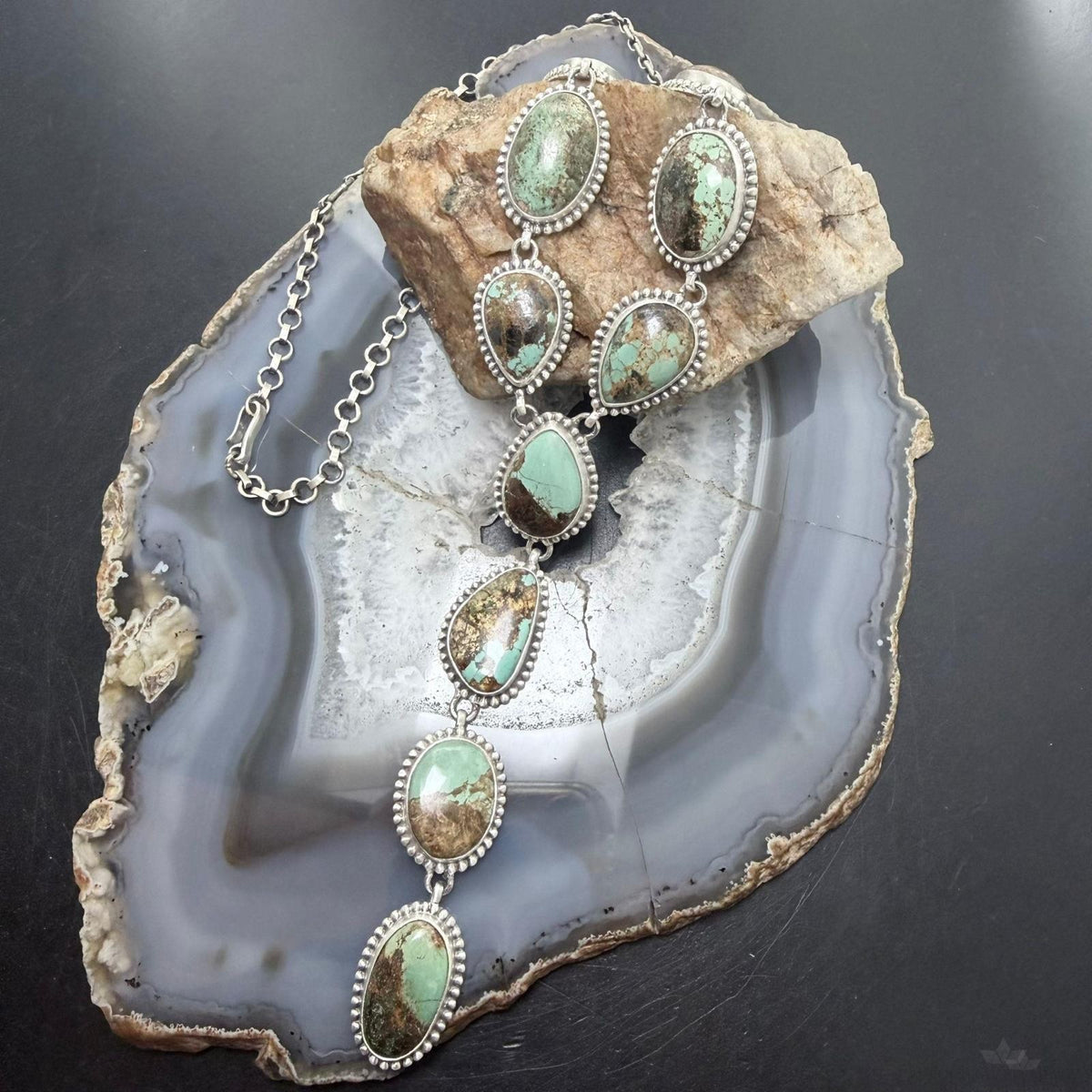 Sterling Silver Southwestern Style Montezuma Turquoise Lariat 23" Necklace For Women