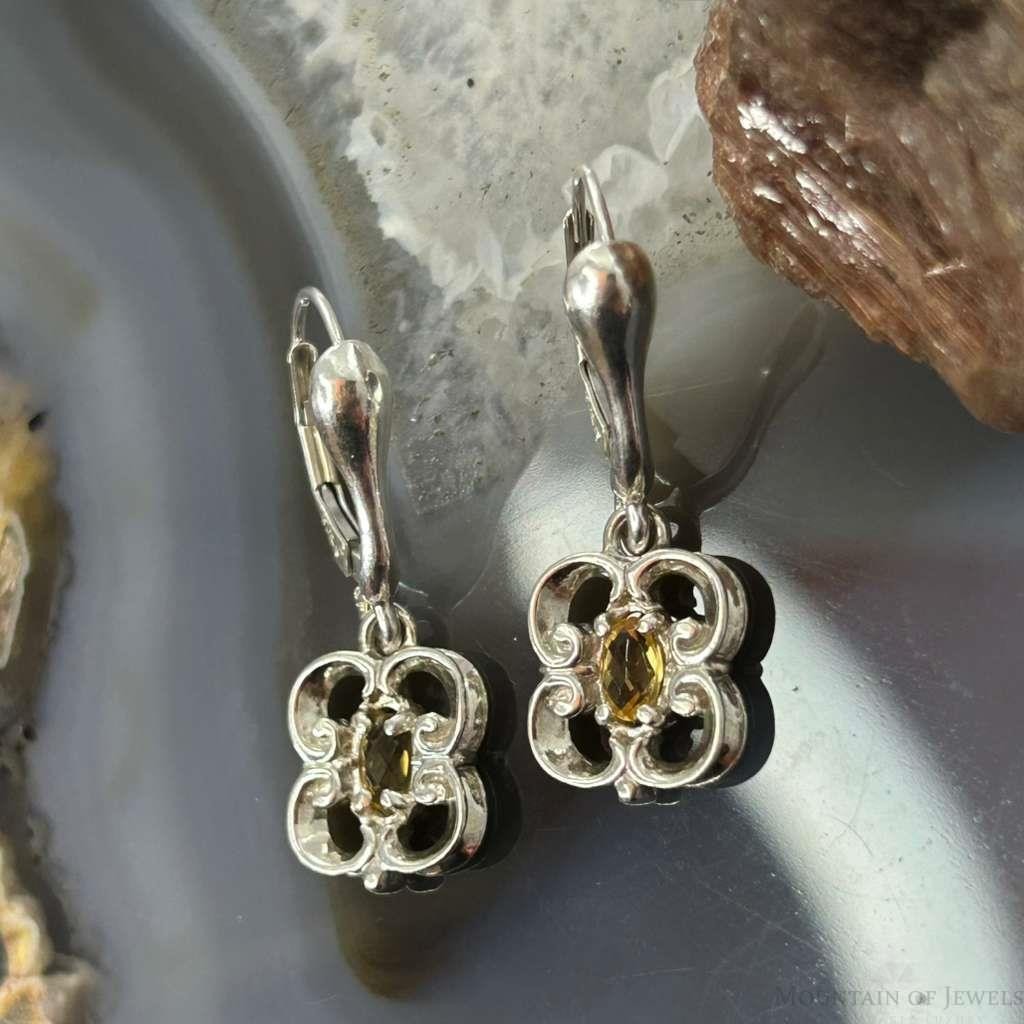 Carolyn Pollack Sterling Silver Faceted Citrine Floral Dangle Earrings For Women