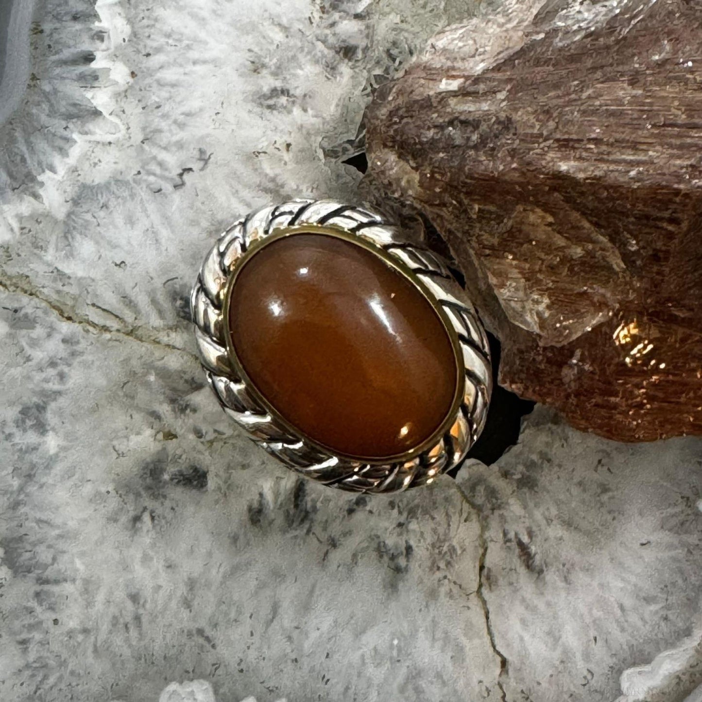 Carolyn Pollack Sterling Silver & Brass Large Oval Carnelian Decorated Ring For Women