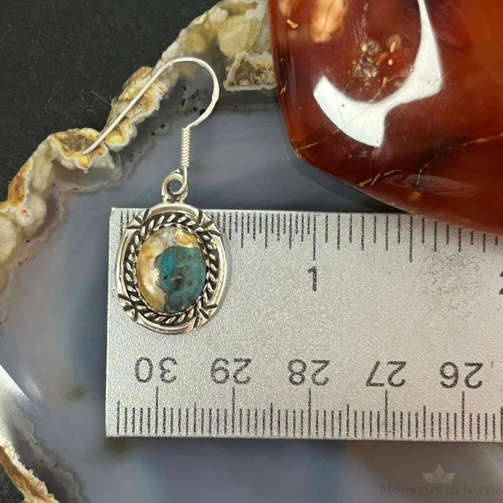Sterling  Silver Southwestern Style Spiny Oyster Turquoise Dangle Earrings For Women #1