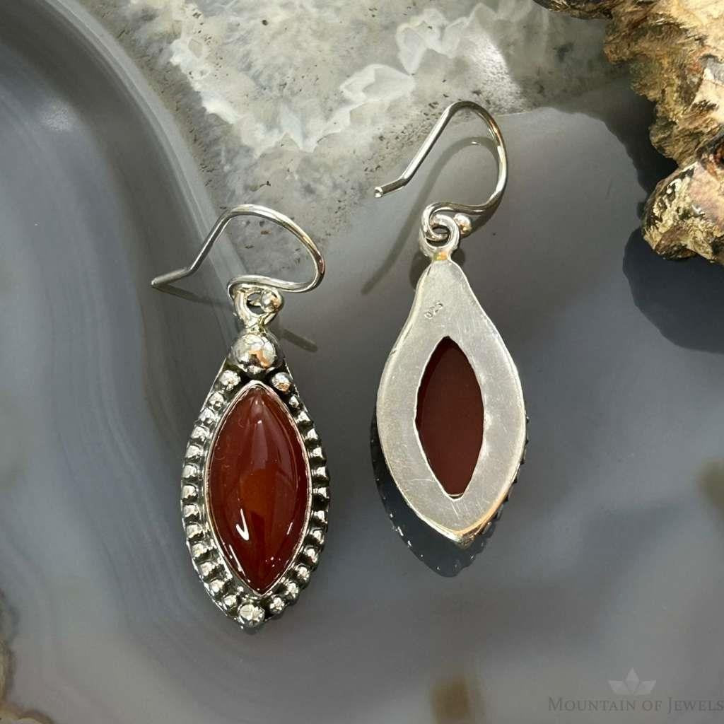 Sterling Silver Southwestern Style Marquise Carnelian Dangle Earrings For Women