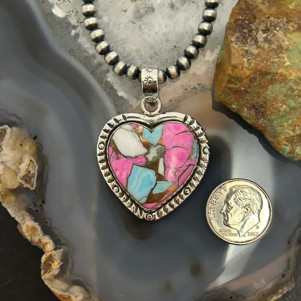 Sterling Silver Southwestern Style Cotton Candy Heart Pendant For Women #6