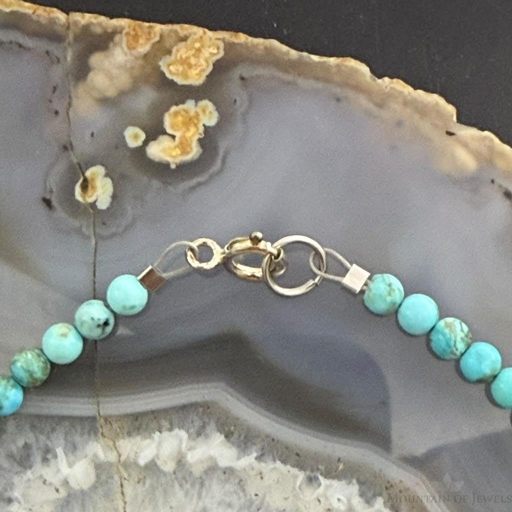Sterling Silver 4mm Rounded Turquoise Beads 16" Necklace For Women