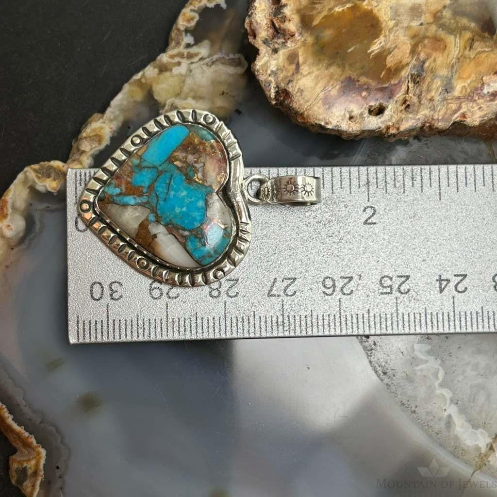 Sterling Southwestern Style Turquoise Spiny Oyster Heart Pendant For Women #1