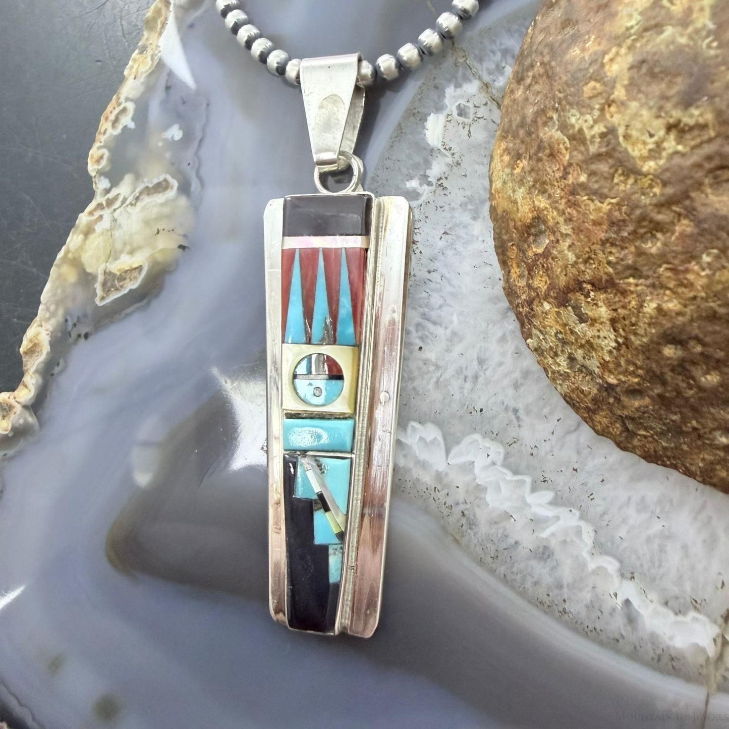 Raylan & Patty Edaakie Zuni Sterling Silver Multi Stone Inlay Pendant For Women