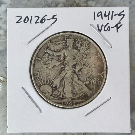 1941-S US Walking Liberty Half Dollar 90% Silver VG-F #20126-5
