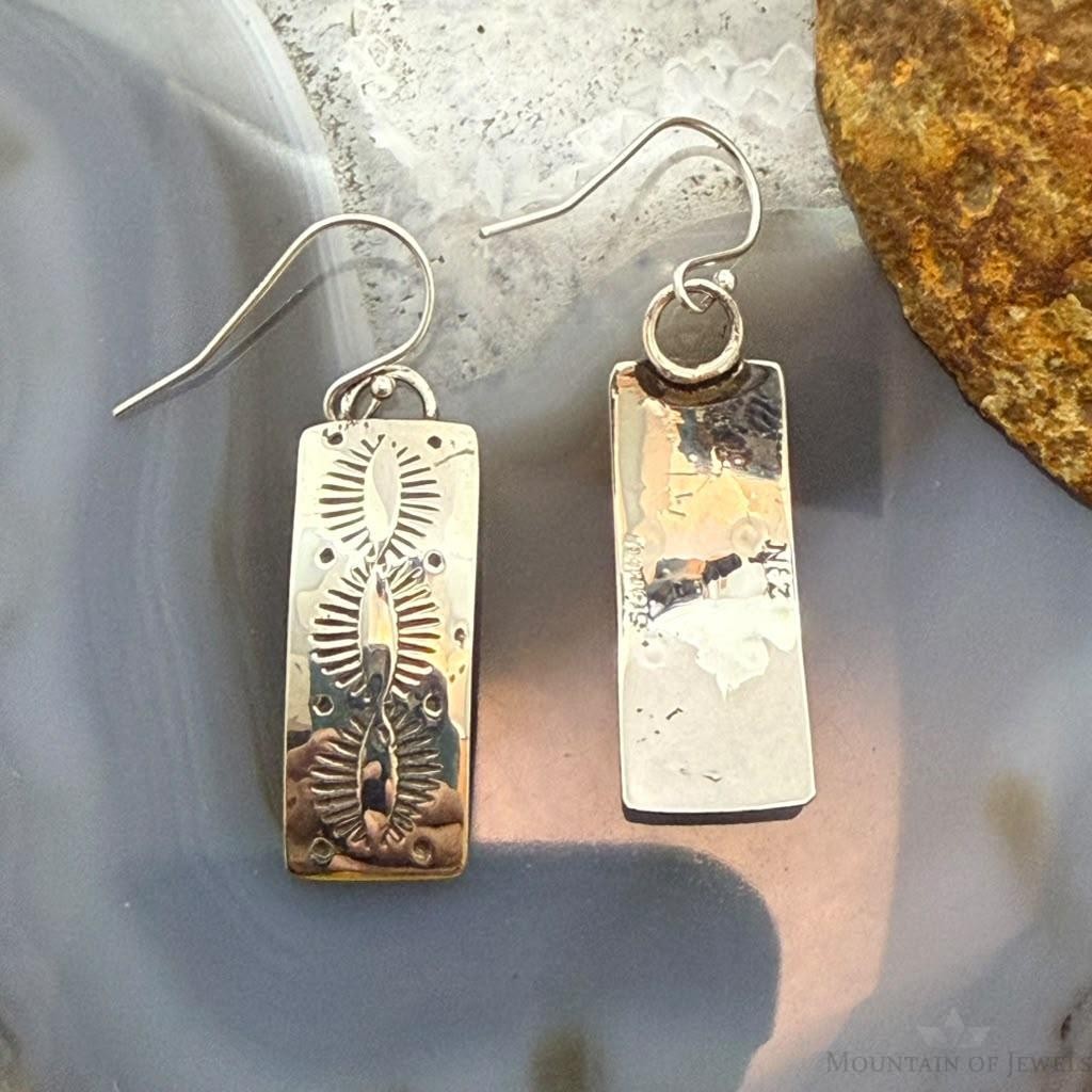 Michael Nez Native American Sterling Silver Stamped Curved Dangle Earrings For Women