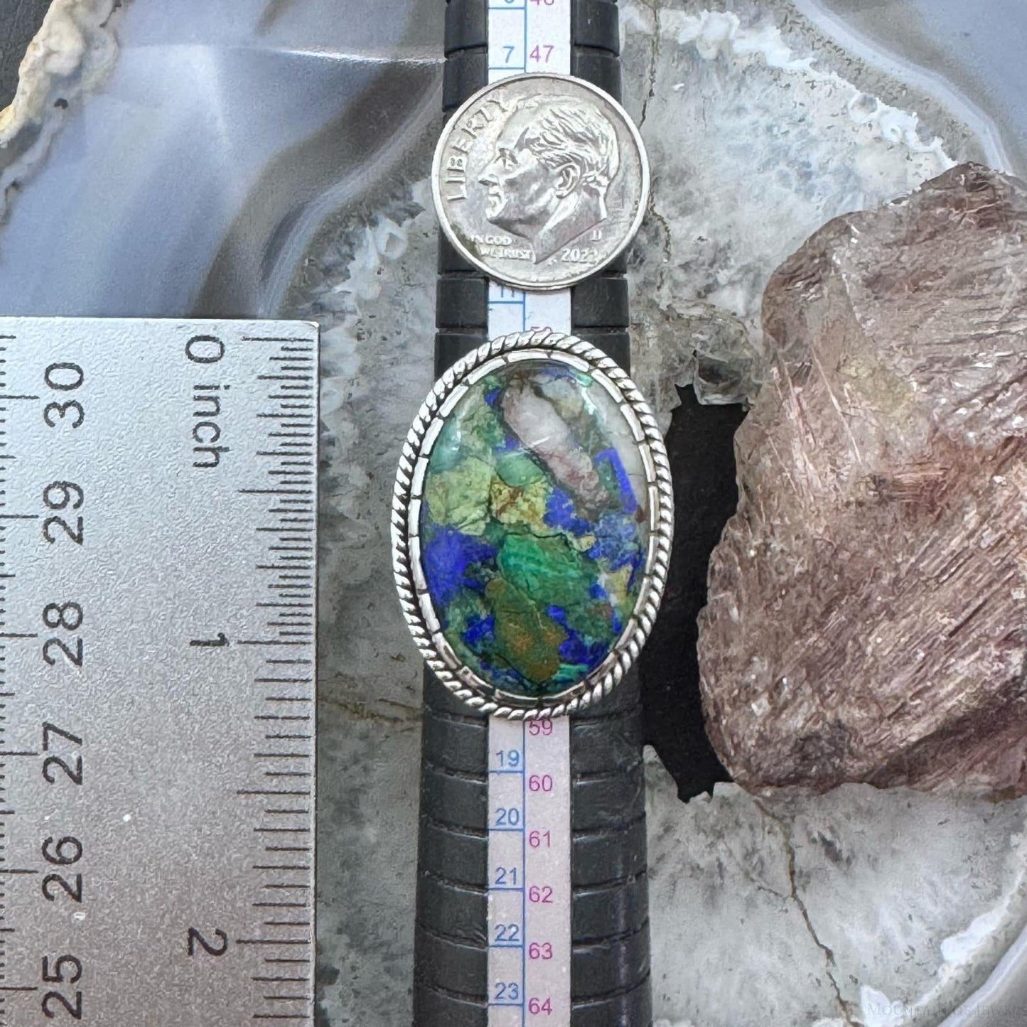 Sterling Silver Southwestern Style Oval Malachite Azurite Ring Size 7.5 For Women