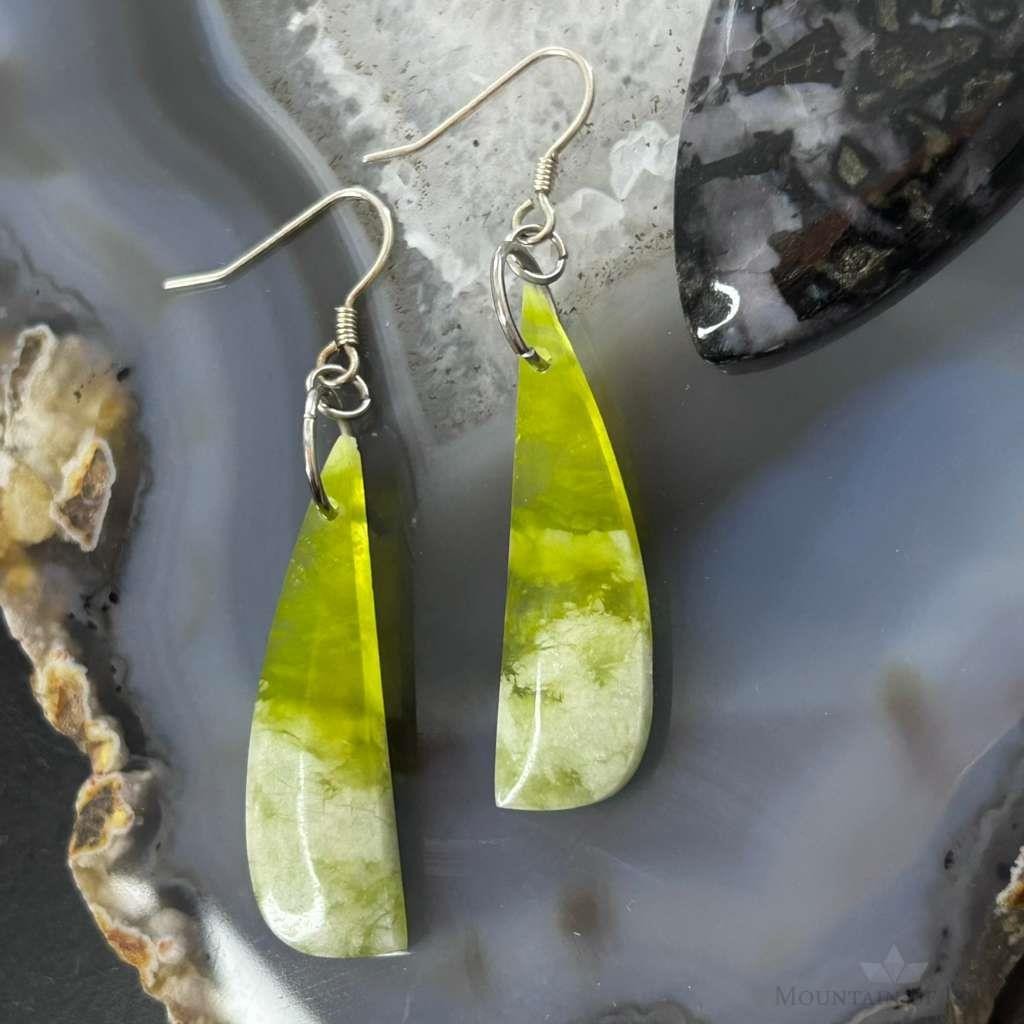 Sterling Silver Half Moon Vesuvianite Slab Dangle Earrings For Women #329