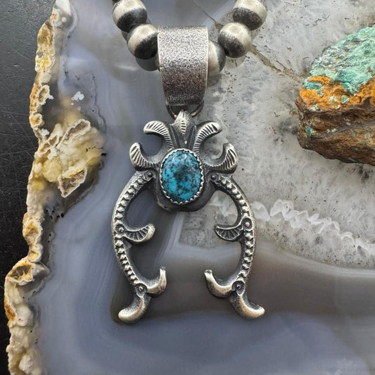 Eva & Linberg Billah Native American Sterling Silver Turquoise Unisex Naja Pendant #2