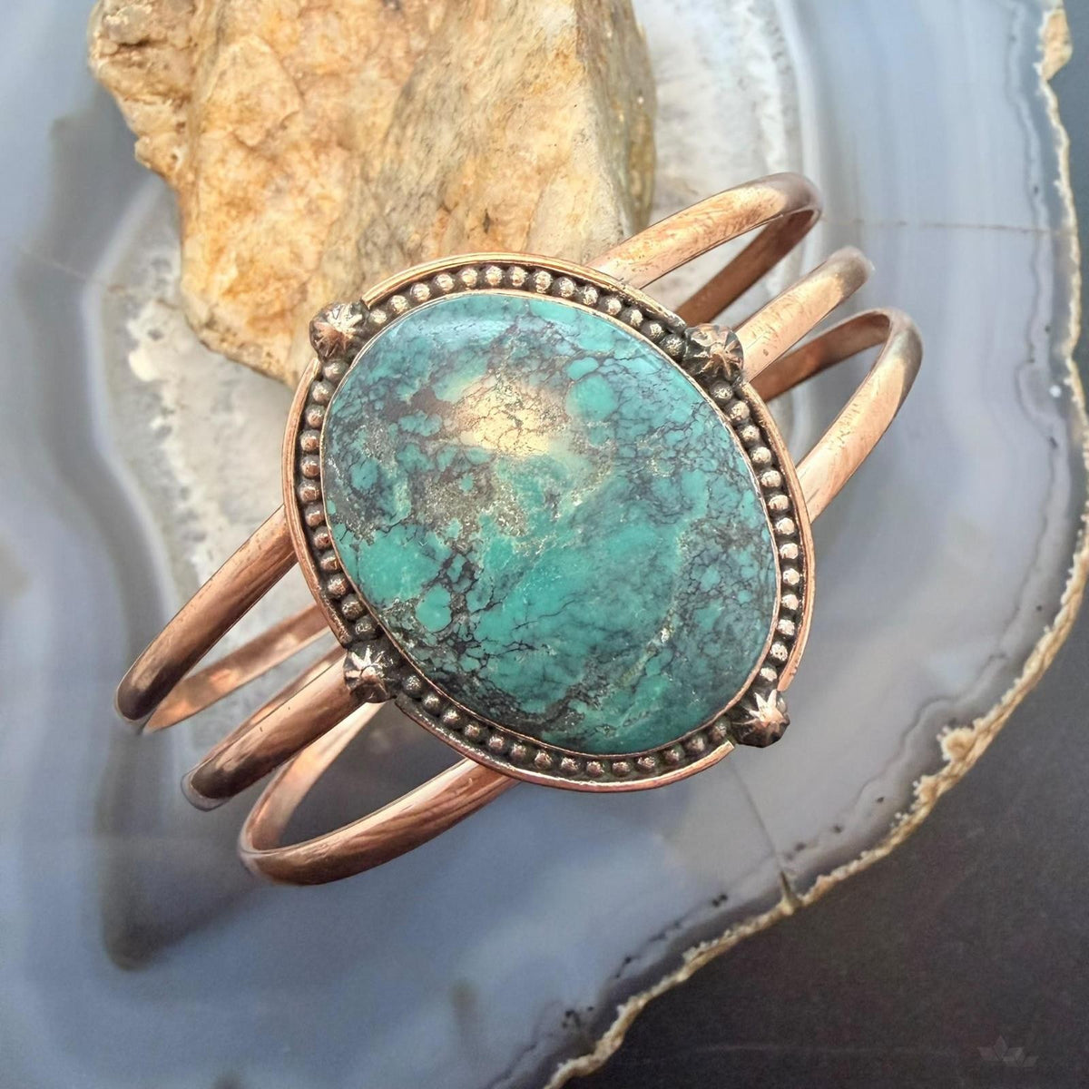 Copper Southwestern Style Oval Tibetan Turquoise Decorated Bracelet For Women