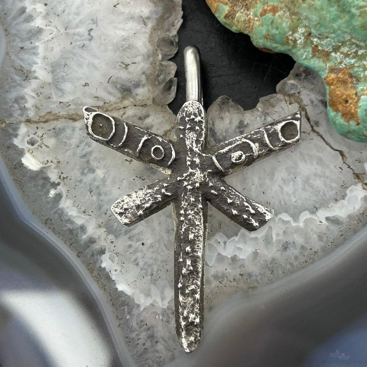 Cheyenne Custer Native American Sterling Silver Tufa Cast Dragonfly Unisex Pendant