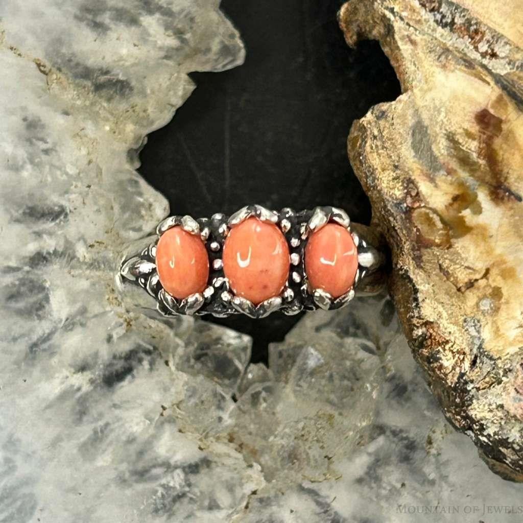 Carolyn Pollack Sterling Silver 3 Oval Angel Skin Coral Ring Size 6 For Women