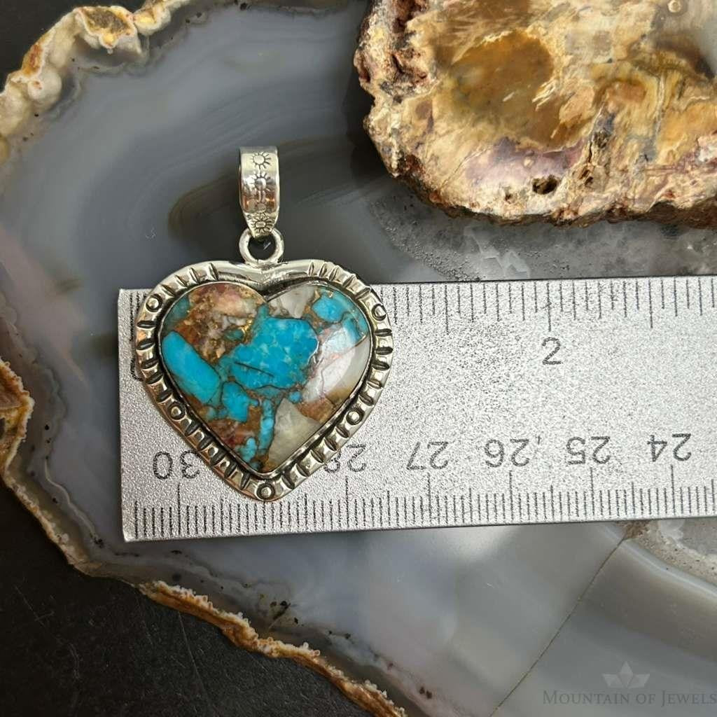 Sterling Southwestern Style Turquoise Spiny Oyster Heart Pendant For Women #1