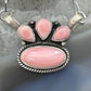 Native American Sterling Silver Teardrop & Oval Pink Conch Pendant W/Necklace For Women