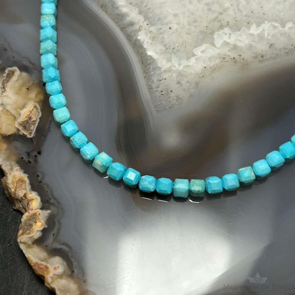 Sterling Silver 5mm Faceted Turquoise Beads 16" Necklace For Women