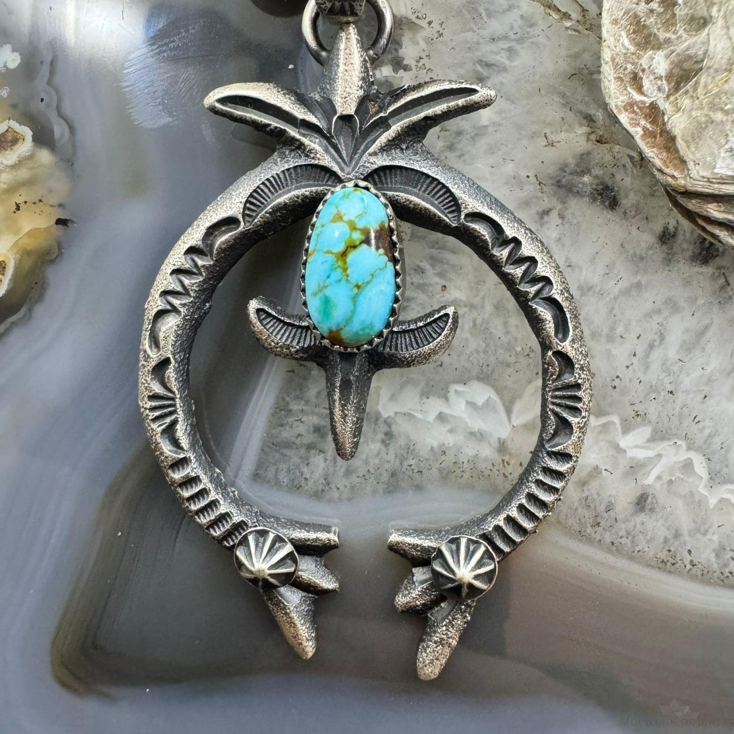 Kevin Billah Native American Sterling Silver Turquoise Decorated Unisex Naja Pendant #2