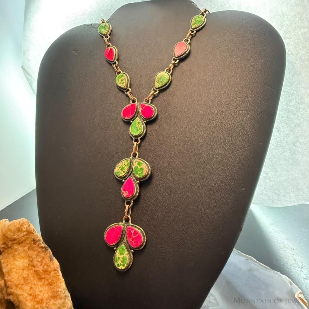 Copper Southwestern Style Sediment Jasper Lariat 22" Necklace For Women
