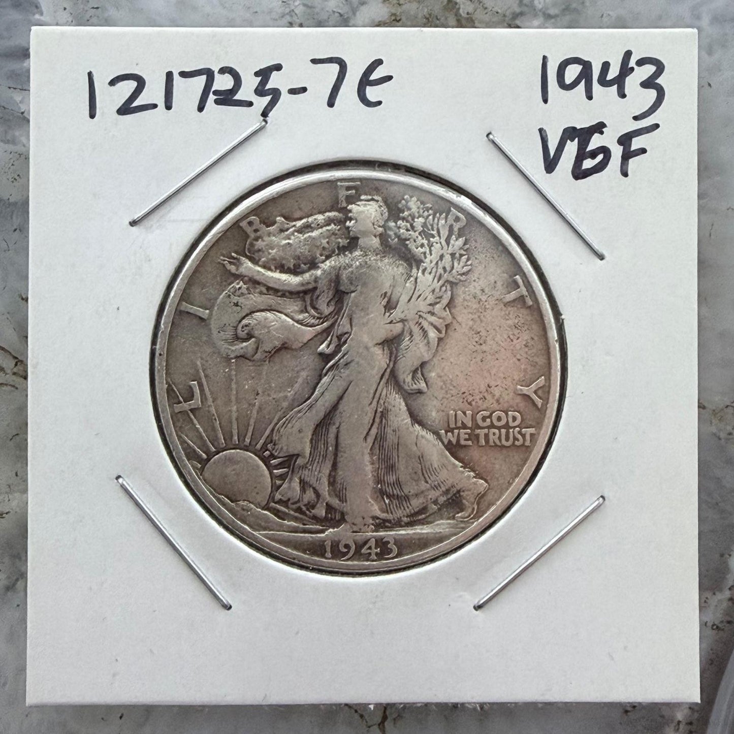 1943 US Walking Liberty Half Dollar 90% Silver VG-F #121725-7E