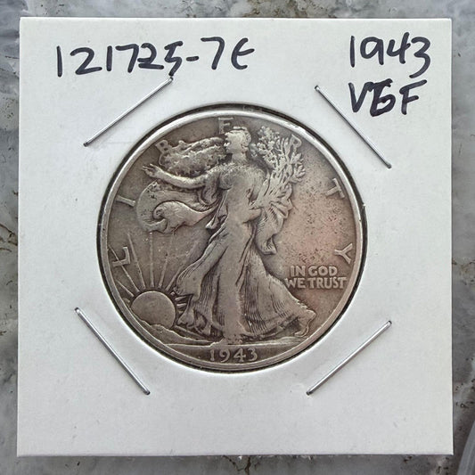 1943 US Walking Liberty Half Dollar 90% Silver VG-F #121725-7E