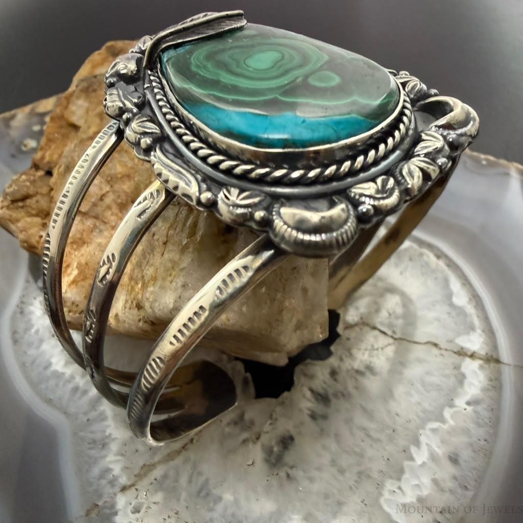 Sterling Silver Southwestern Style Azurite Malachite Decorated Bracelet For Women