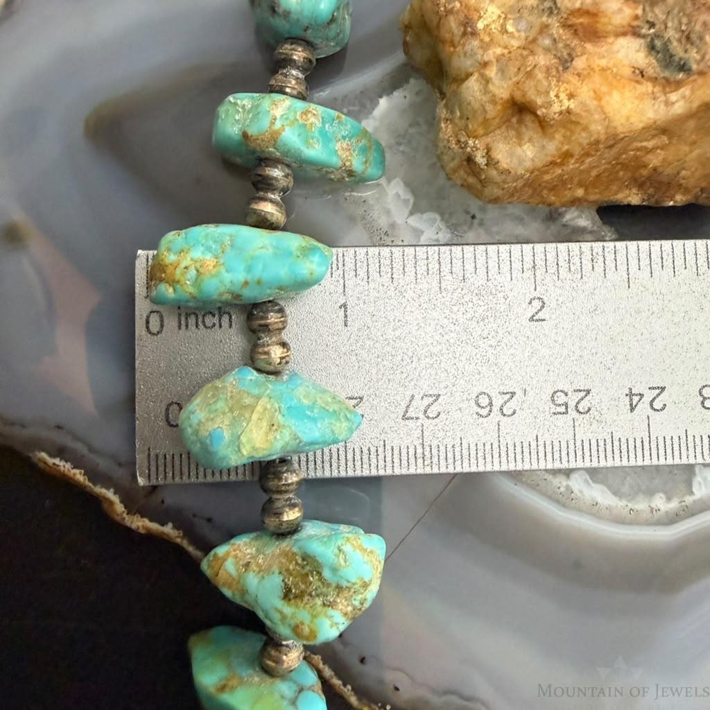 Vintage Sterling Silver Native American Natural Turquoise w/Silver Beads 27" Necklace For Women