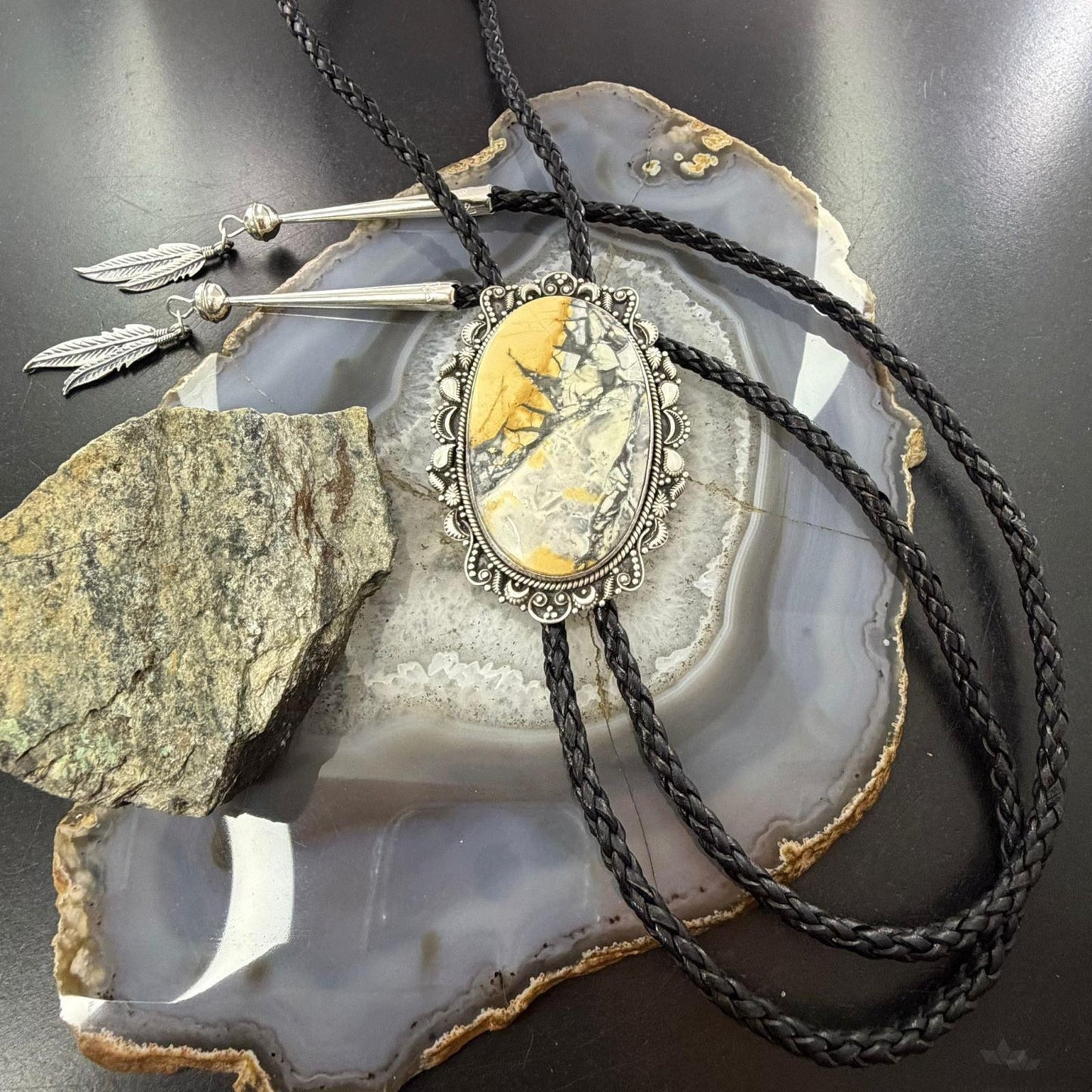 Sterling Silver Southwestern Style Oval Large Maligano Jasper Bolo Tie For Men