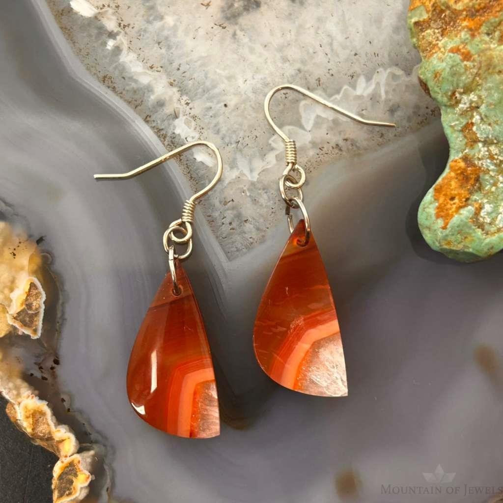 Sterling Silver Half Moon Carnelian Slab Dangle Earrings For Women #331