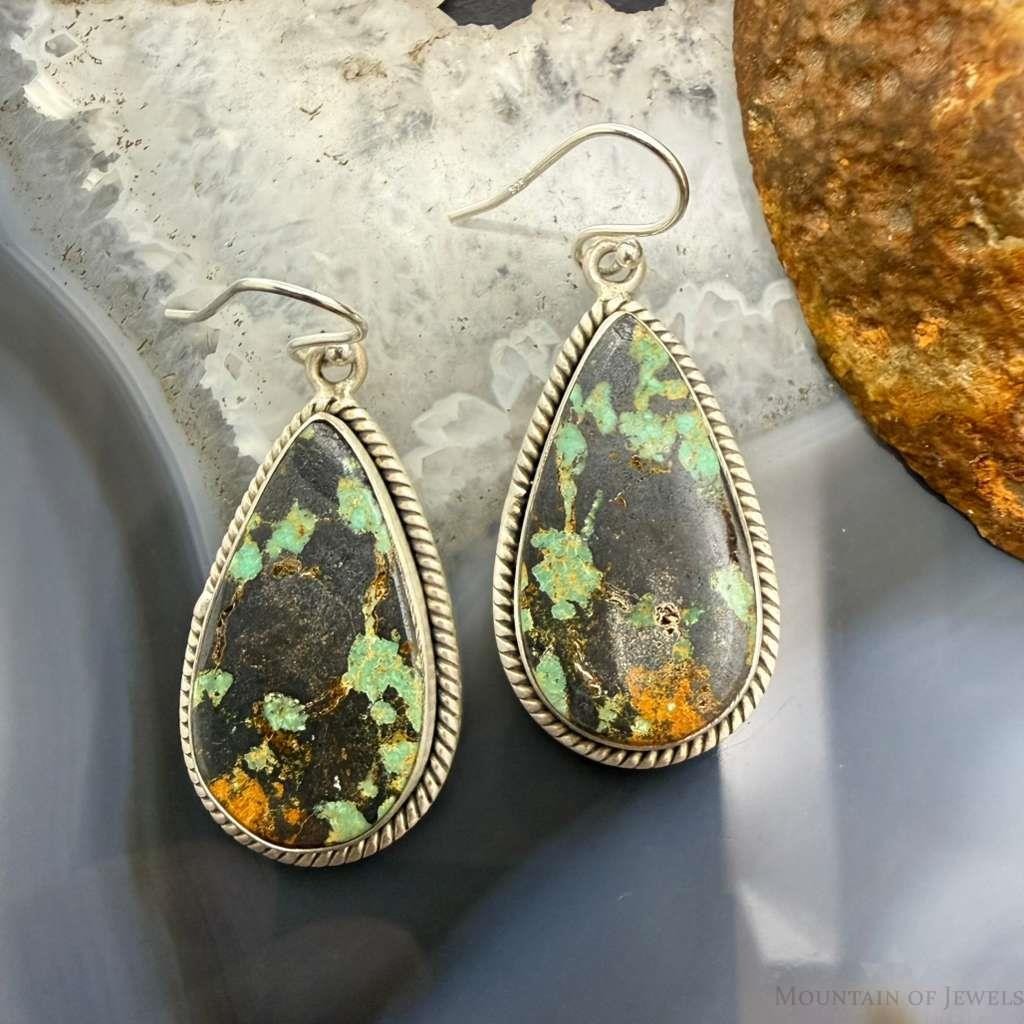 Sterling Silver Southwestern Style Teardrop Turquoise Dangle Earrings For Women